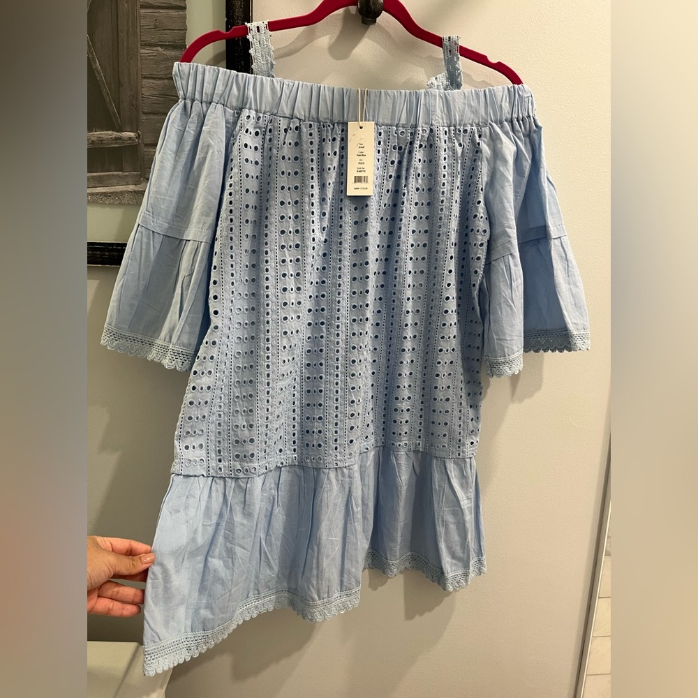 Romeo & Juliet Couture Blue Asymmetrical Ruffled Blouse
